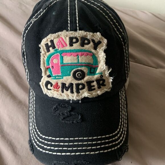 Baseball Hat Happy Camper Camp Fire Patch Embroidery KBETHOS Vintage - Picture 2 of 4